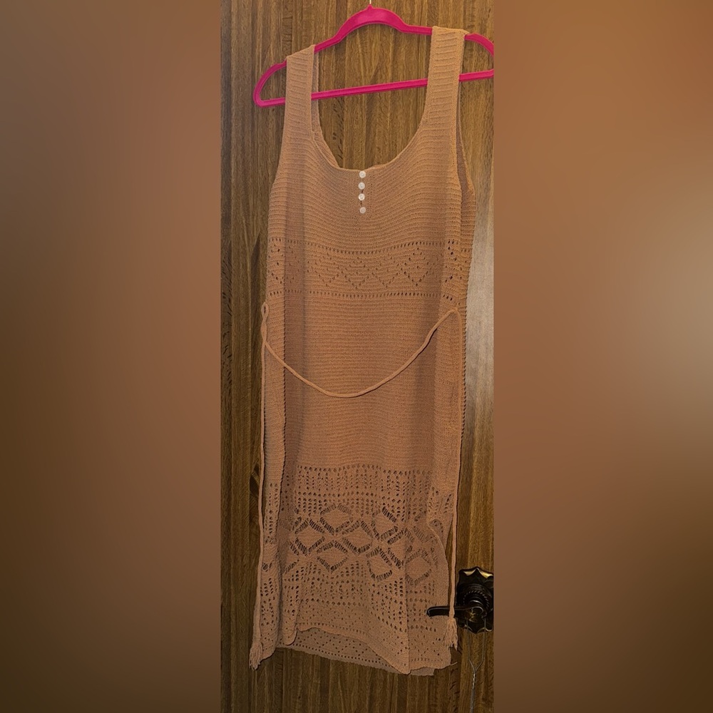 Elegant Tan Crochet Dress